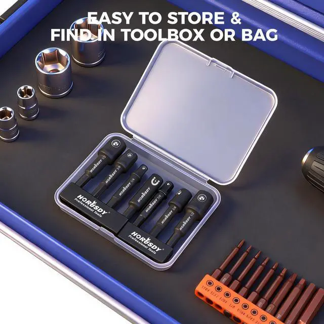 Alt view image 5 of 7 - 7-Piece High Torque Impact Socket Adapter & Magnetic Bit Holder Set, 1/4" Hex Shank Drill Socket Adapter to 1/2" 3/8" 1/4" Drive, Magnetic Bit Holder for Impact Driver & Drill, With Organizer Rack