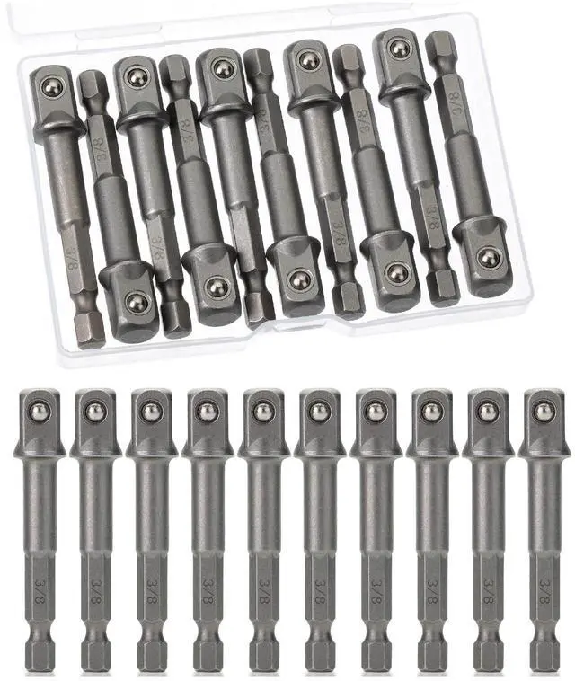 Main image of Impact Adapter Square Socket Set, 10 pcs, 3/8" Square Tip, Drill Socket Adapter Set, Hex Impact Socket Adapter Set, Socket Adapter for Drill, 1/4" Hex Shank Impact Driver Socket Adapter