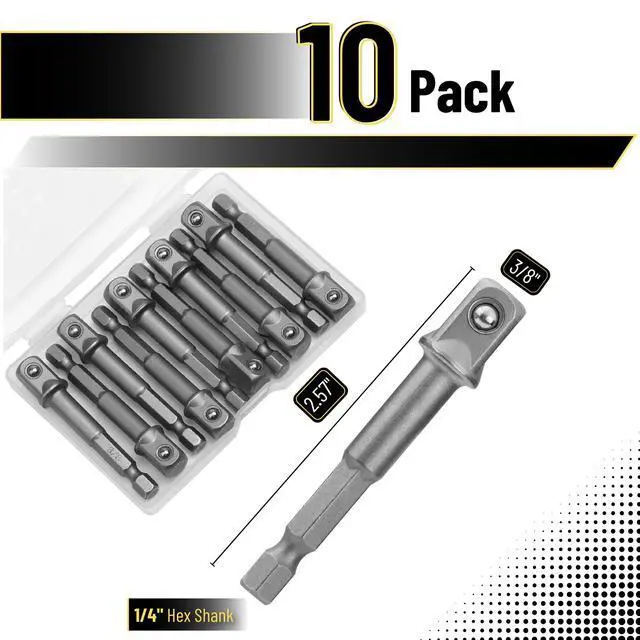 Alt view image 2 of 6 - Impact Adapter Square Socket Set, 10 pcs, 3/8" Square Tip, Drill Socket Adapter Set, Hex Impact Socket Adapter Set, Socket Adapter for Drill, 1/4" Hex Shank Impact Driver Socket Adapter