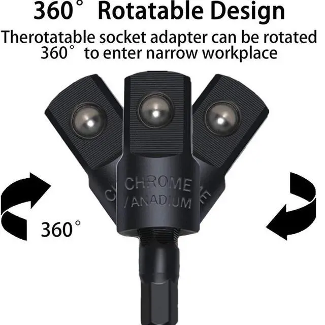 Alt view image 3 of 7 - 3 Pieces Wobble Socket Adapters, 1/4" Hex Shank to 1/4" 3/8" 1/2" Square Socket Drives, 360° Rotatable Universal Joint Swivel Socket Set for Cordless Drills Ratchet Extension