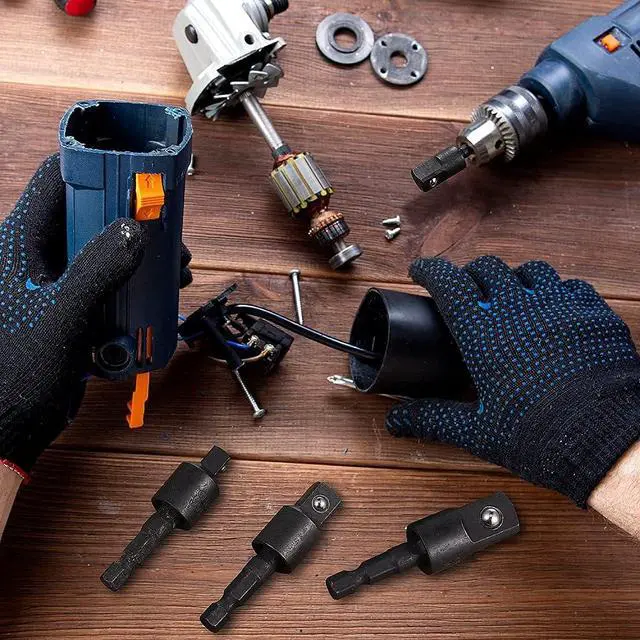 Alt view image 7 of 7 - 3 Pieces Wobble Socket Adapters, 1/4" Hex Shank to 1/4" 3/8" 1/2" Square Socket Drives, 360° Rotatable Universal Joint Swivel Socket Set for Cordless Drills Ratchet Extension