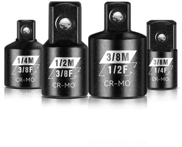 Main image of 4 Piece Impact Socket Adapter Set, 1/4" 3/8" 1/2" SAE Drive Socket Adapter Set, Square Adapter and Reducer Conversion Set for Impact Driver Wrench, Cr-Mo Steel