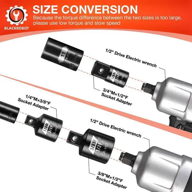 Alt view image 6 of 6 - 4 Piece Impact Socket Adapter Set, 1/4" 3/8" 1/2" SAE Drive Socket Adapter Set, Square Adapter and Reducer Conversion Set for Impact Driver Wrench, Cr-Mo Steel