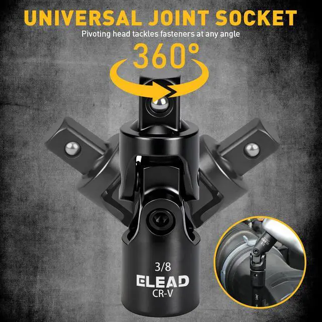 Alt view image 3 of 6 - 4-Piece 3/8" Drive Socket Extension Bar Set, 3, 6, 10 inch Professional Extension Set, 3/8 Inch Drive Universal Joint Socket, Premium Cr-V Steel Sockets Wrench Extender