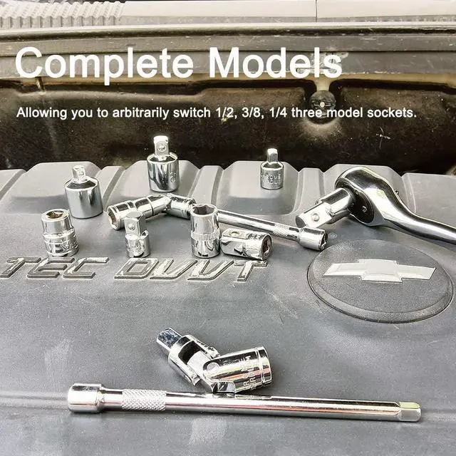 Alt view image 6 of 7 - 6 Piece Socket Adapter and Reducer Set, 1/4", 3/8", 1/2" Chrome Vanadium Steel Ratchet/Socket Extension/Conversion Kit for Automotive Maintenance