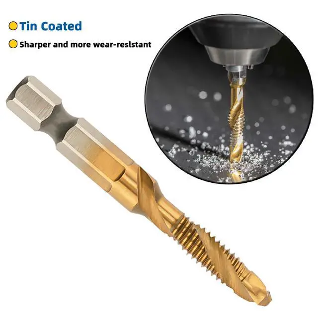 Alt view image 5 of 6 - Combination Drill & Tap Bit Set, 6 pc SAE (6-32NC-1/4-20NC) Drill Bits Kit
