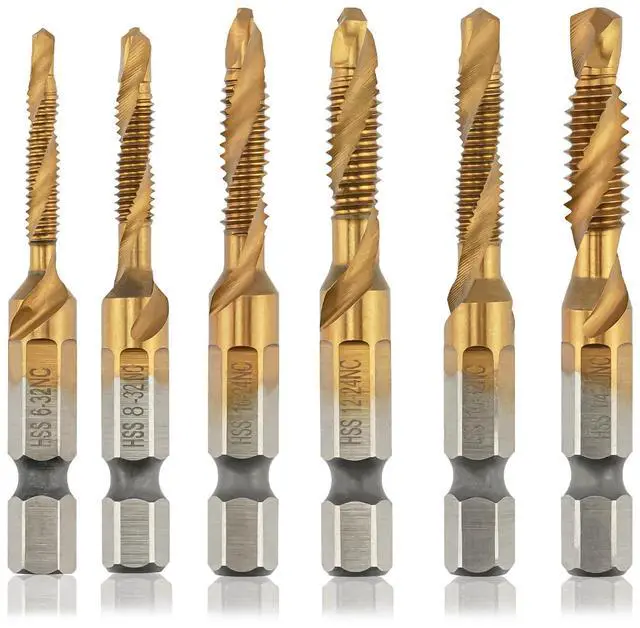 Main image of Combination Drill & Tap Bit Set, 6 pc SAE (6-32NC-1/4-20NC) Drill Bits Kit