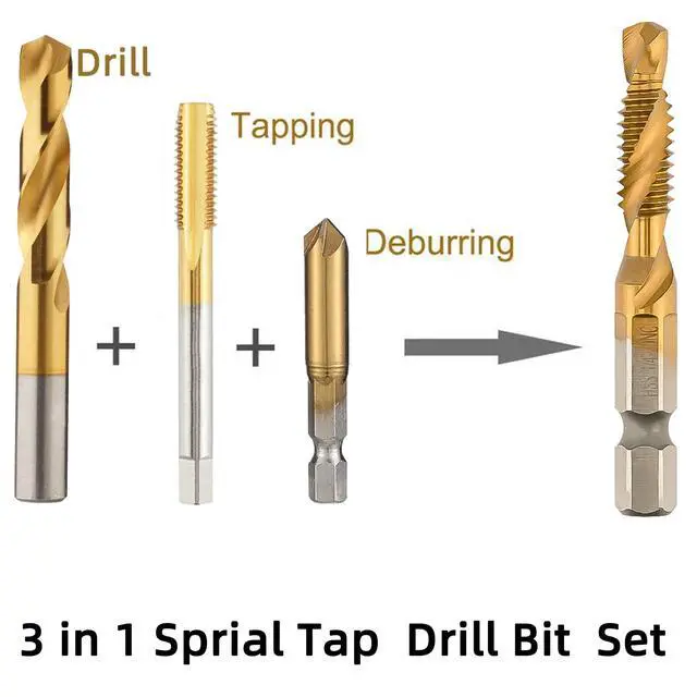 Alt view image 3 of 6 - Combination Drill & Tap Bit Set, 6 pc SAE (6-32NC-1/4-20NC) Drill Bits Kit