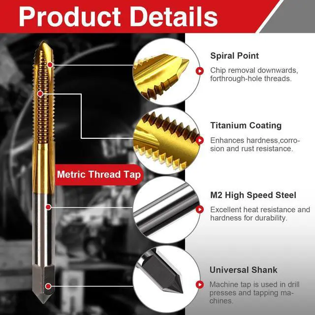 Alt view image 5 of 7 - M6 x 1 Tap and 5.0mm Drill Bit Set, HSS M2 Taps and M35 Cobalt Drill Bits