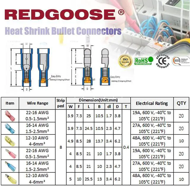 Alt view image 2 of 5 - 100PCS Heat Shrink Bullet Connectors 22-10 Gauge Insulated Waterproof Electrical Marine Automotive Female and Male Butt Crimp Terminals Assortment Kit