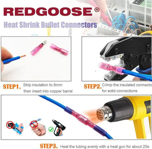 Alt view image 4 of 5 - 100PCS Heat Shrink Bullet Connectors 22-10 Gauge Insulated Waterproof Electrical Marine Automotive Female and Male Butt Crimp Terminals Assortment Kit