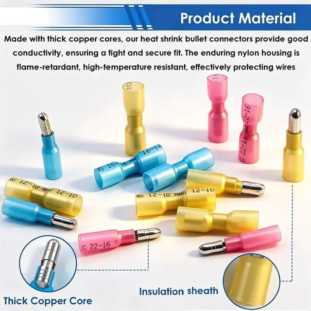 Alt view image 3 of 5 - 110PCS Heat Shrink Bullet Connectors Assortment Kit 22-10AWG Waterproof Bullet connectors Heat Shrink Female&Male Terminal for Automotive Boat Stereo Industrial Equipment