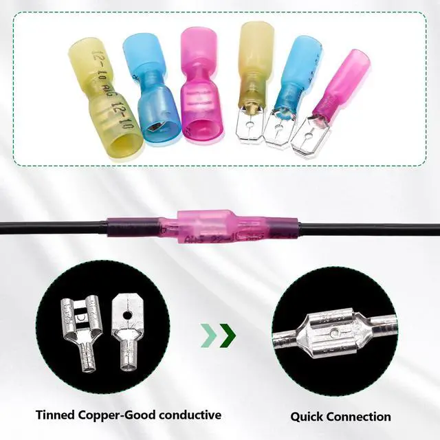 Alt view image 3 of 6 - /100PCS Heat Shrink Spade Connectors Kit 22-10 AWG Female and Male Spade Terminlas Quick Disconnect Connectors Fully Insulated Electrical Wire Crimp Connector for Automotive Marine N-070-100PCS