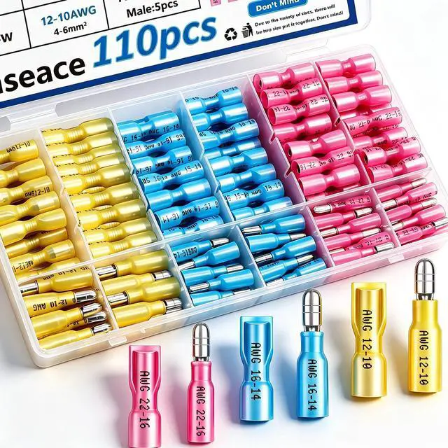 Main image of 110PCS Heat Shrink Bullet Connectors Assortment Kit 22-10AWG Waterproof Bullet connectors Heat Shrink Female&Male Terminal for Automotive Boat Stereo Industrial Equipment