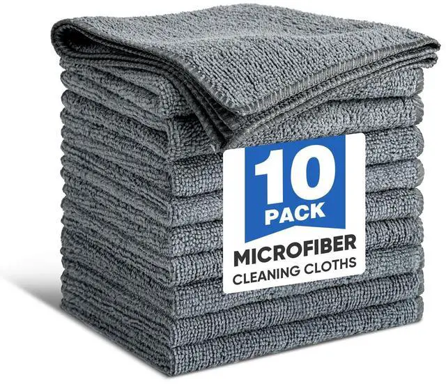Main image of 10 PCS Grey Microfiber Cleaning Cloths, Assorted Cleaning Rags