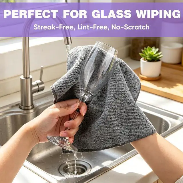 Alt view image 4 of 6 - 10 PCS Grey Microfiber Cleaning Cloths, Assorted Cleaning Rags