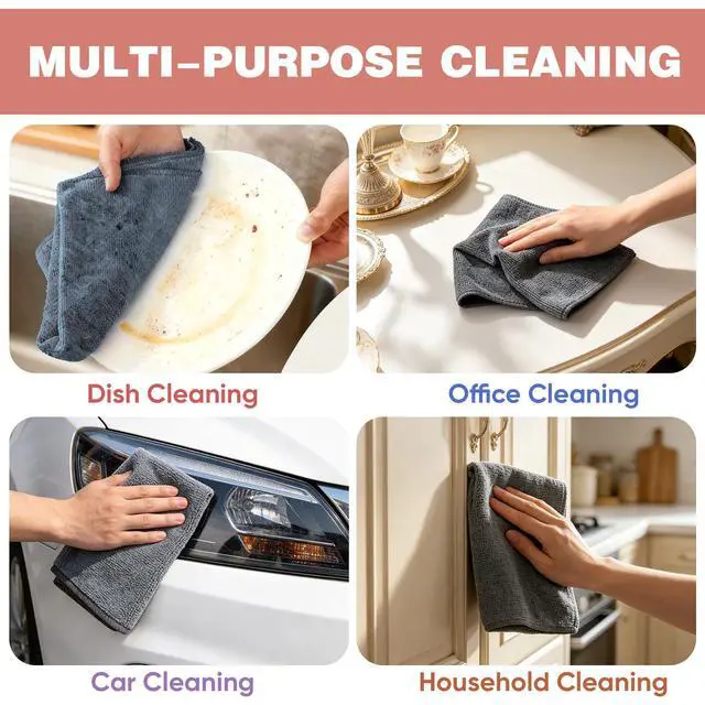Alt view image 5 of 6 - 10 PCS Grey Microfiber Cleaning Cloths, Assorted Cleaning Rags