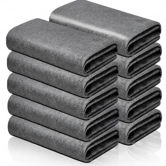 Main image of 10 Pack Microfiber Cleaning Cloths, Thickened Streak Free & Lint Free Glass Cleaning Towels, Reusable Washable Cloths for Car Windows, Kitchen, Mirrors, Stainless Steel - 12x12 Inches Grey (30x30cm)