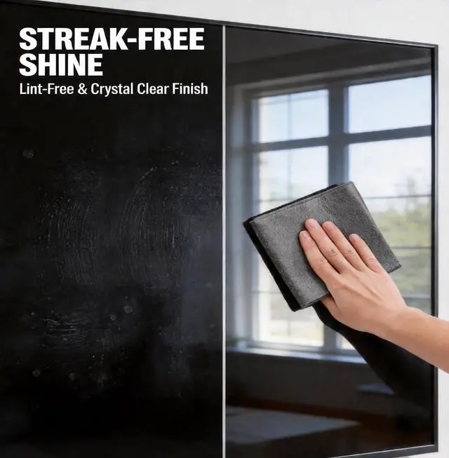 Alt view image 2 of 7 - 10 Pack Microfiber Cleaning Cloths, Thickened Streak Free & Lint Free Glass Cleaning Towels, Reusable Washable Cloths for Car Windows, Kitchen, Mirrors, Stainless Steel - 12x12 Inches Grey (30x30cm)