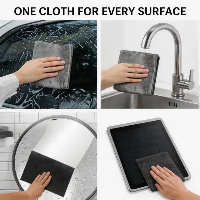 Alt view image 5 of 7 - 10 Pack Microfiber Cleaning Cloths, Thickened Streak Free & Lint Free Glass Cleaning Towels, Reusable Washable Cloths for Car Windows, Kitchen, Mirrors, Stainless Steel - 12x12 Inches Grey (30x30cm)