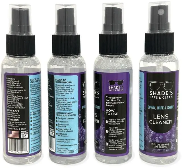 Main image of Shade's Lens Cleaner Care Pack (1) 2oz Cleaner Bottle + (2) Shade's Microfiber Cloth Jet Black & Clear Aqua Blue plus(1) Microfiber Lenses Pouch Black