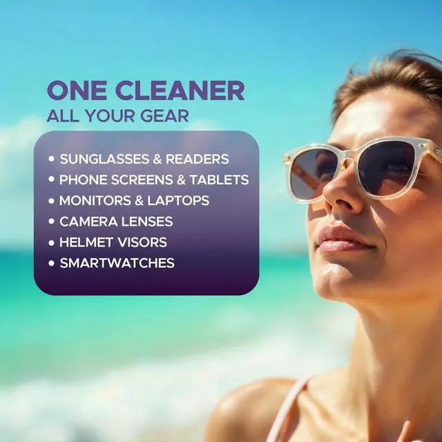 Alt view image 5 of 7 - Shade's Lens Cleaner Care Pack (1) 2oz Cleaner Bottle + (2) Shade's Microfiber Cloth Jet Black & Clear Aqua Blue plus(1) Microfiber Lenses Pouch Black