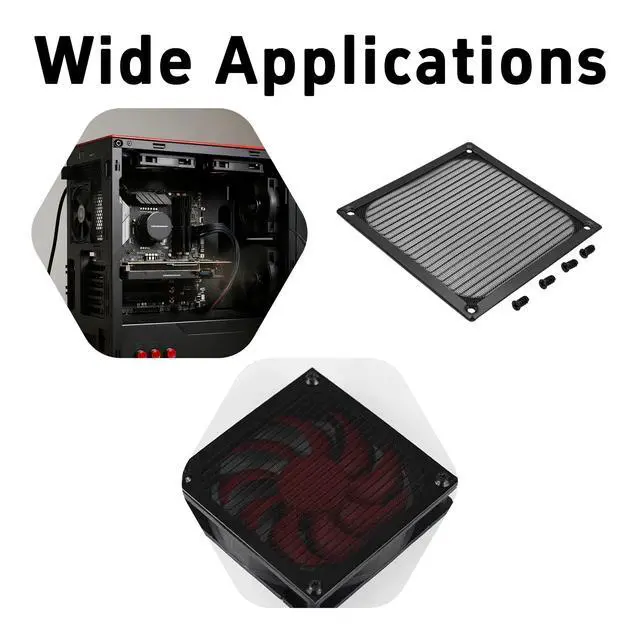 Alt view image 6 of 6 - 2Pcs 120mm Computer Fan Dust Filter Grill with Screws, Aluminum Frame Stainless Steel Mesh Dustproof Cover for Computer Case(Black)