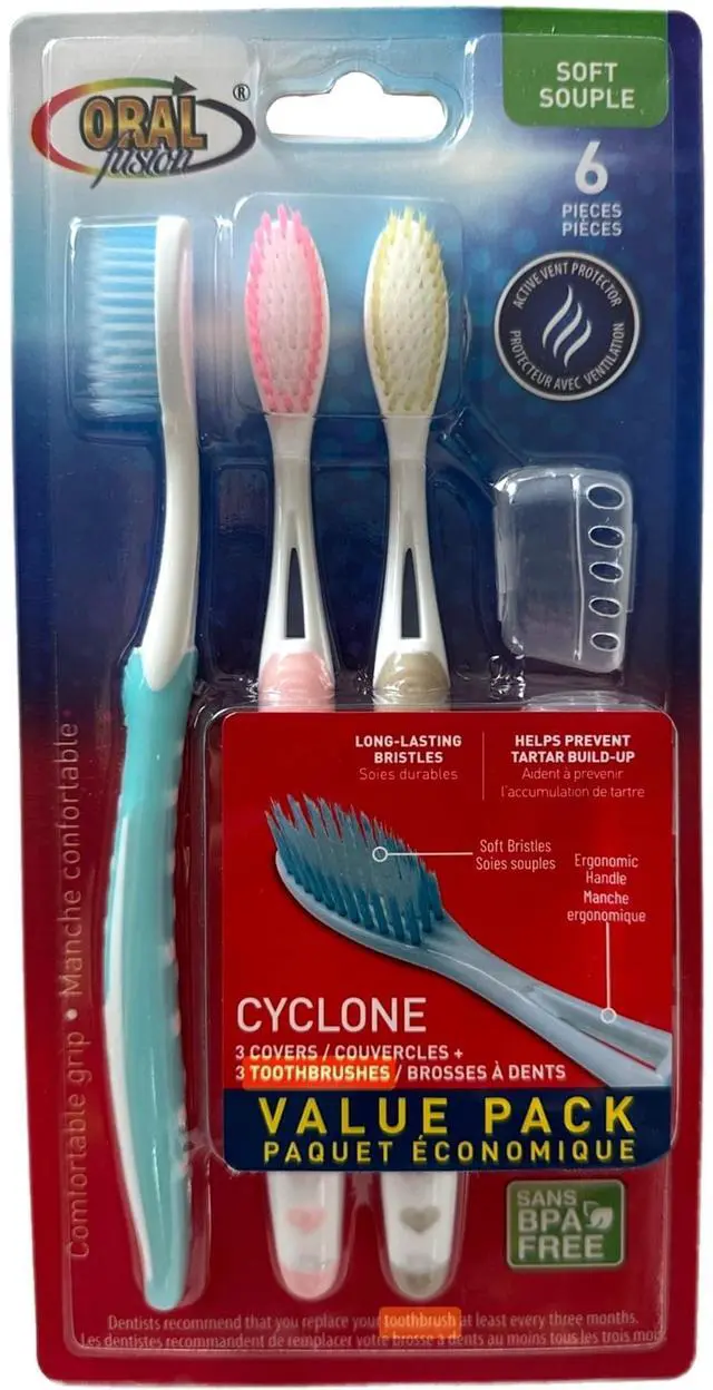 Main image of 3pc Soft Toothbrush Deep Cleaning Sensitive Teeth Gum Extra Fine Bristles Ergonomic Non-Slip Comfort Hold Easy Grip Tooth Brush & Caps BPA-Free