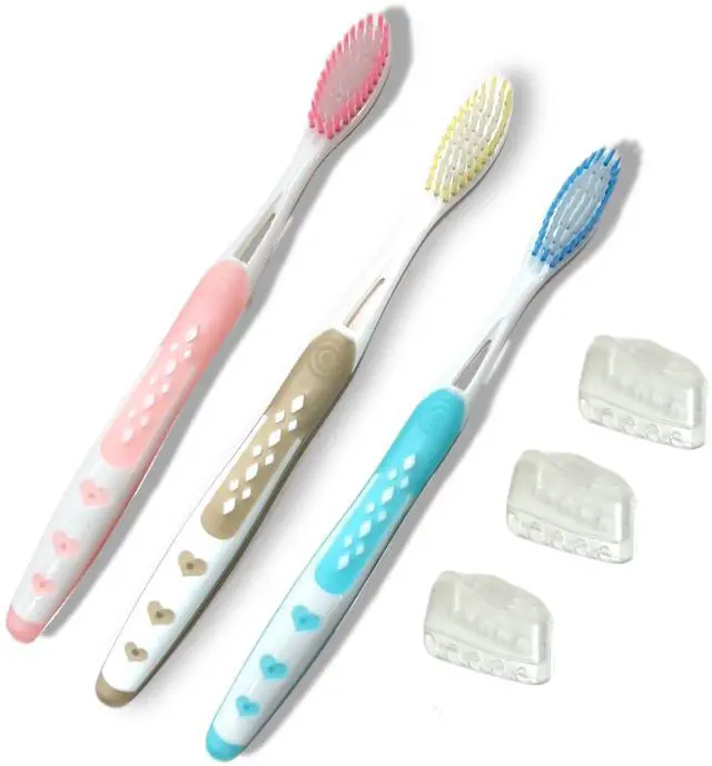 Alt view image 5 of 7 - 3pc Soft Toothbrush Deep Cleaning Sensitive Teeth Gum Extra Fine Bristles Ergonomic Non-Slip Comfort Hold Easy Grip Tooth Brush & Caps BPA-Free