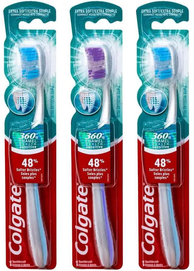 Main image of 360 Enamel Health Sensitive Toothbrush, Compact Head, Extra Soft (Colors Vary) - Pack of 3