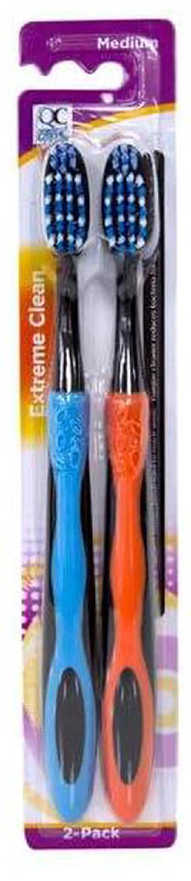 Main image of Medium Bristle Toothbrushes 2 Pack. Ergonomic Comfort Grip Handles, Compact Head Design for Hard to Reach Areas, Gentle Yet Effective Oral Care and Plaque Removal for Adults and Teens