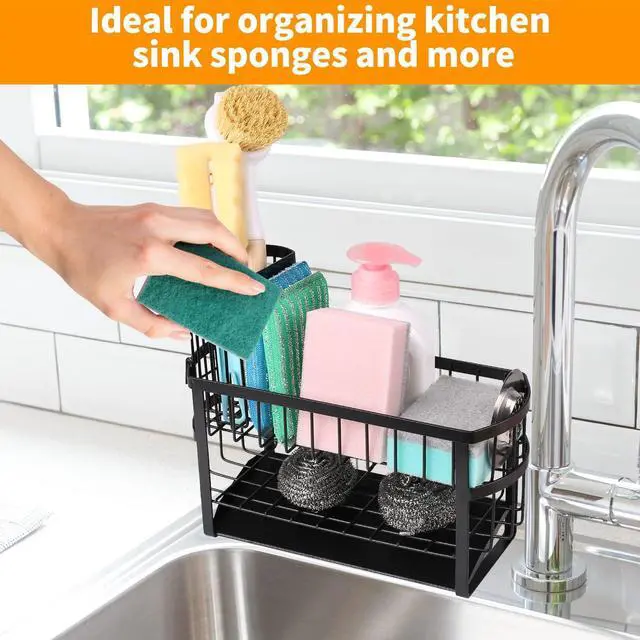 Alt view image 3 of 6 - Kitchen Sink Caddy, 2-Tier Sponge Holder with Drain for Countertop