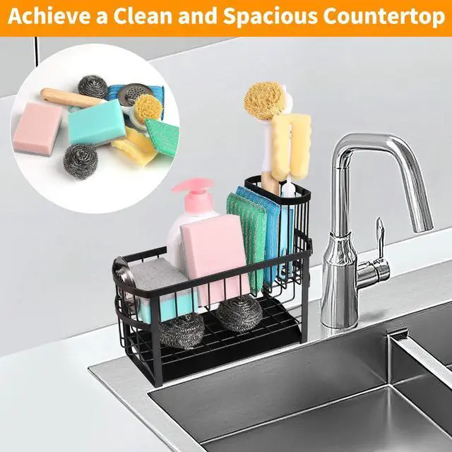 Alt view image 5 of 6 - Kitchen Sink Caddy, 2-Tier Sponge Holder with Drain for Countertop