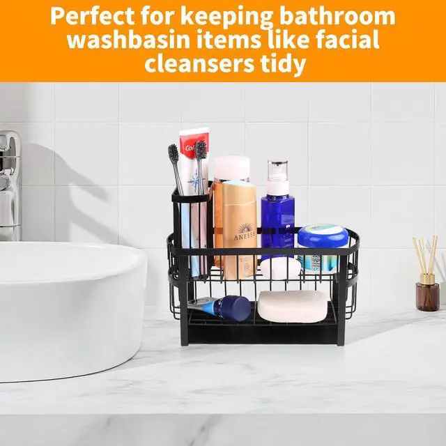 Alt view image 6 of 6 - Kitchen Sink Caddy, 2-Tier Sponge Holder with Drain for Countertop