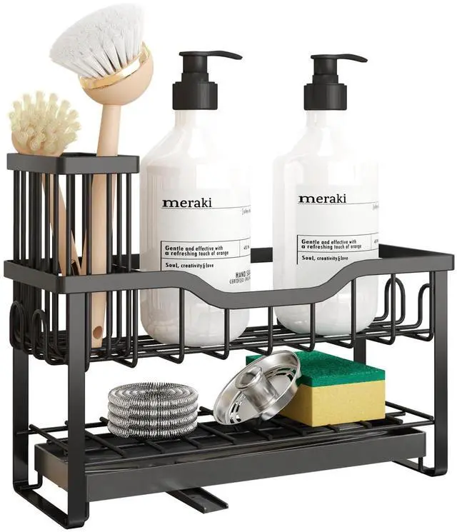 Main image of 2-Tier Sponge Holder for Kitchen Sink, Caddy Organizer with High Brush Holder, Durable & Rustproof Kitchen Sink Accessories (Black)