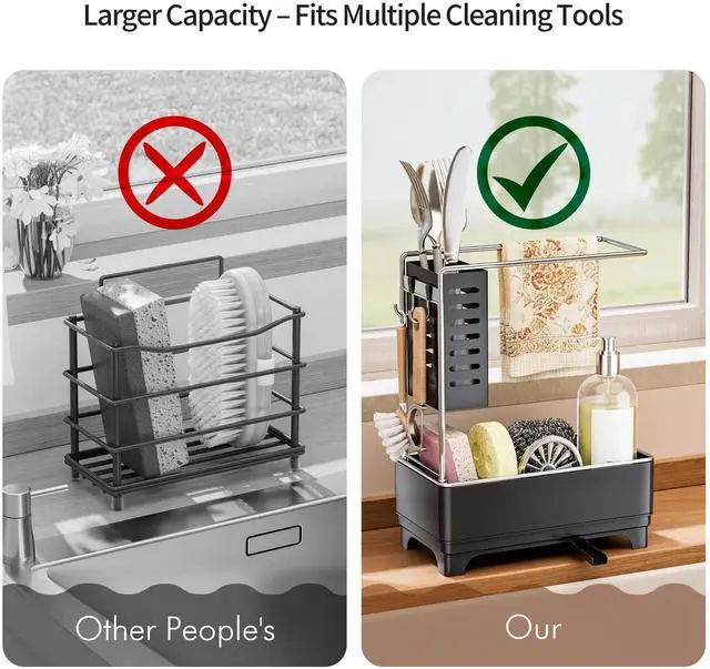Alt view image 4 of 7 - 2-Tier Sponge Holder for Kitchen Sink, Sink Caddy Organizer Black