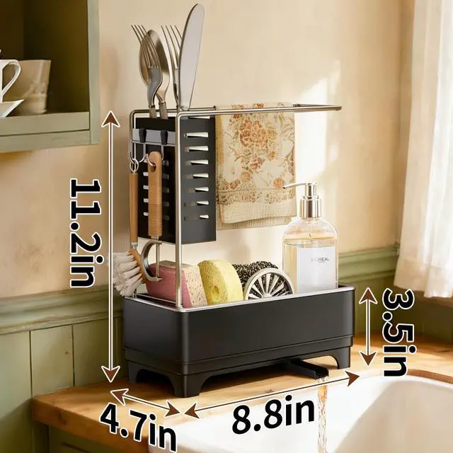 Alt view image 2 of 7 - 2-Tier Sponge Holder for Kitchen Sink, Sink Caddy Organizer Black