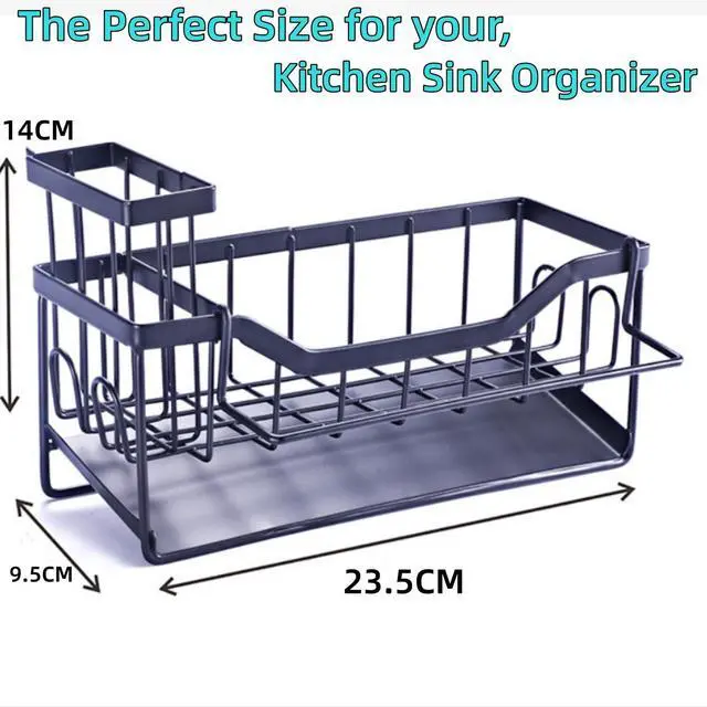 Alt view image 4 of 7 - Sponge Holder for Kitchen Sink with Auto Draining Tray,Kitchen Sink Caddy Organizer with Rag Holder, Rustproof Stainless Steel Kitchen Organizers Soap Dispenser Storage Organize