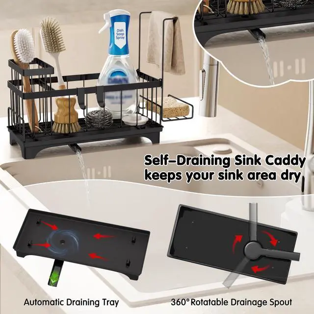 Alt view image 4 of 7 - Sponge Holder for Kitchen Sink, Compact Sink Caddy with Brush Holder
