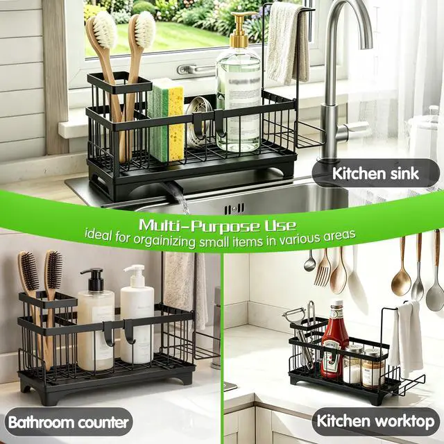 Alt view image 7 of 7 - Sponge Holder for Kitchen Sink, Compact Sink Caddy with Brush Holder