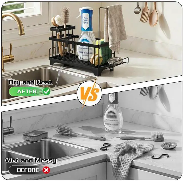 Alt view image 6 of 7 - Sponge Holder for Kitchen Sink, Compact Sink Caddy with Brush Holder