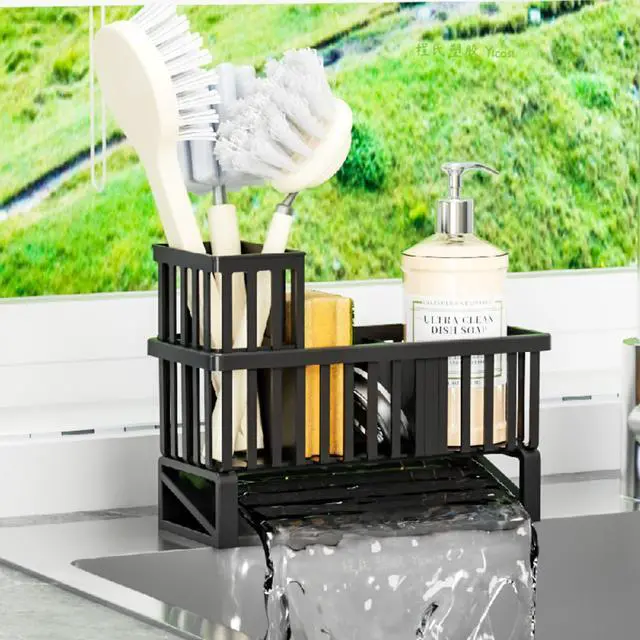 Main image of Rustproof Sink Caddy & Kitchen Sink Organizer,Plastic Dish Sponge Holder with High Scrub Brush Holder,Sponge Rack for Kitchen Sink,Multifunctional Sponge Drain Rack,Dish Soap Caddy & Dispenser