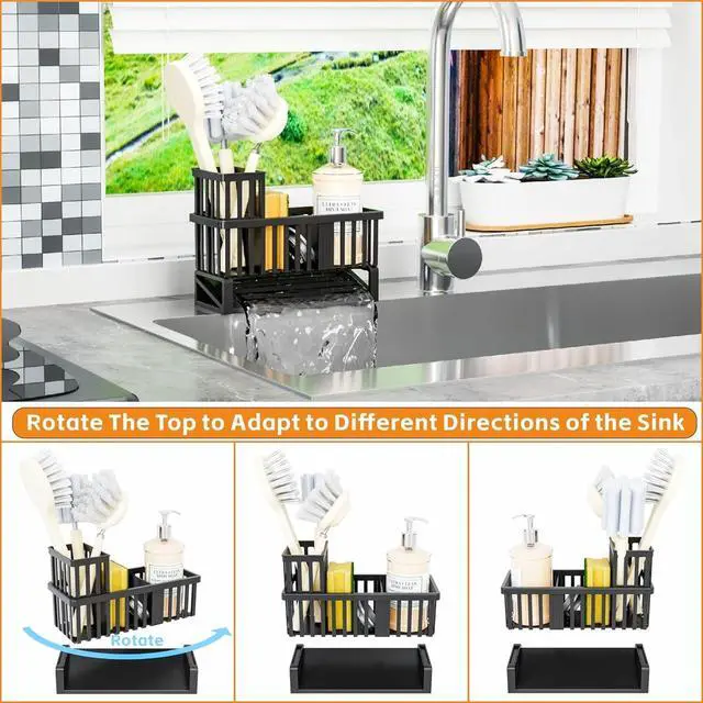 Alt view image 5 of 6 - Rustproof Sink Caddy & Kitchen Sink Organizer,Plastic Dish Sponge Holder with High Scrub Brush Holder,Sponge Rack for Kitchen Sink,Multifunctional Sponge Drain Rack,Dish Soap Caddy & Dispenser