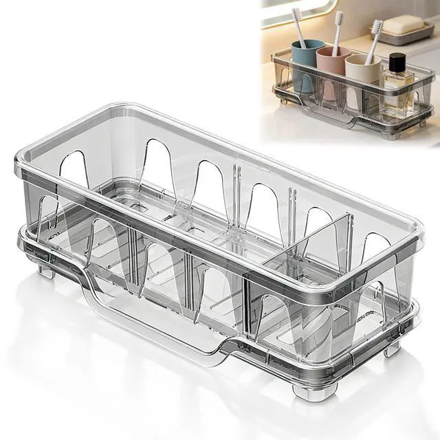 Main image of Kitchen Sink Sponge Holder, Sink Caddy Organizer with Compartments, Self-Draining and Easy-Clean Design, Sink Caddy for Kitchen Sink, Bathroom, Vanity, Countertop Storage, Kitchen Sink Caddy Organizer
