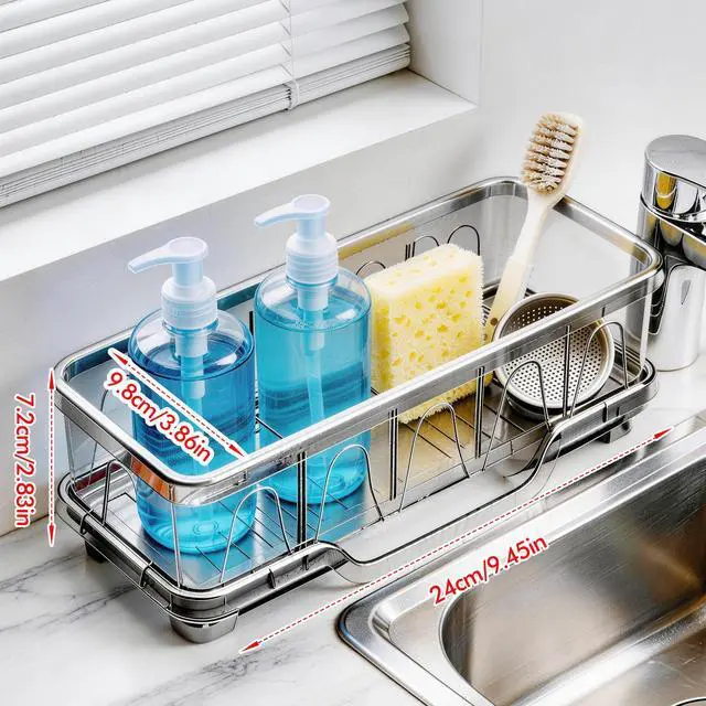 Alt view image 2 of 7 - Kitchen Sink Sponge Holder, Sink Caddy Organizer with Compartments, Self-Draining and Easy-Clean Design, Sink Caddy for Kitchen Sink, Bathroom, Vanity, Countertop Storage, Kitchen Sink Caddy Organizer