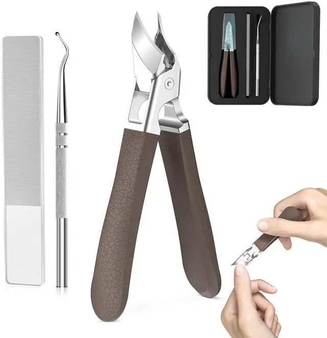 Main image of Eagle Beak Slanted Nail Clippers for Thick & Ingrown Toenails, Wide Jaw Opening Anti-Splash Angled Toenail Cutter with Curved Blade, Cuticle Clippers for Seniors, 3-Piece Set with Case