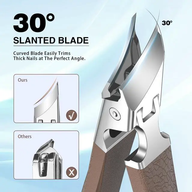 Alt view image 2 of 7 - Eagle Beak Slanted Nail Clippers for Thick & Ingrown Toenails, Wide Jaw Opening Anti-Splash Angled Toenail Cutter with Curved Blade, Cuticle Clippers for Seniors, 3-Piece Set with Case