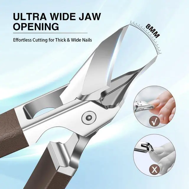 Alt view image 3 of 7 - Eagle Beak Slanted Nail Clippers for Thick & Ingrown Toenails, Wide Jaw Opening Anti-Splash Angled Toenail Cutter with Curved Blade, Cuticle Clippers for Seniors, 3-Piece Set with Case