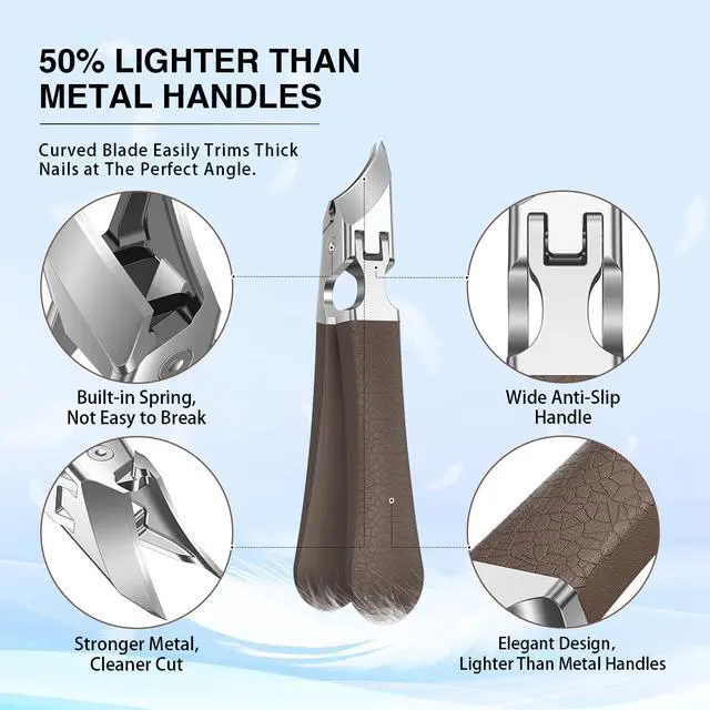 Alt view image 6 of 7 - Eagle Beak Slanted Nail Clippers for Thick & Ingrown Toenails, Wide Jaw Opening Anti-Splash Angled Toenail Cutter with Curved Blade, Cuticle Clippers for Seniors, 3-Piece Set with Case