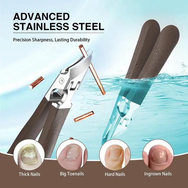 Alt view image 5 of 7 - Eagle Beak Slanted Nail Clippers for Thick & Ingrown Toenails, Wide Jaw Opening Anti-Splash Angled Toenail Cutter with Curved Blade, Cuticle Clippers for Seniors, 3-Piece Set with Case